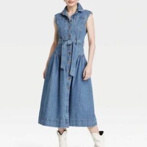 Universal thread Tie-Waist Midi A-Line Dress Indigo Plus size 16 NWT